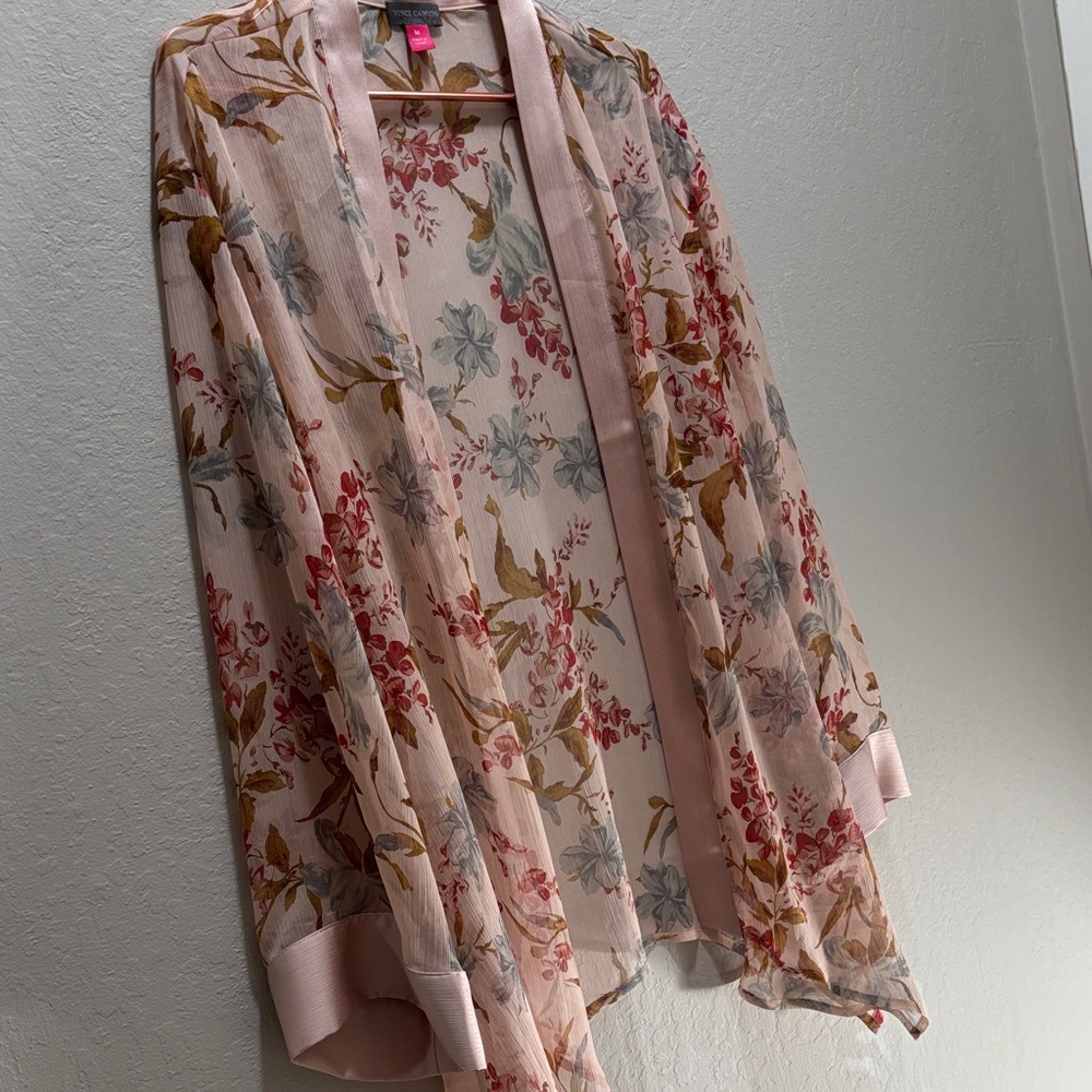 Vince Camuto Floral Kimono Robe - Pink and Cream Sz Medium